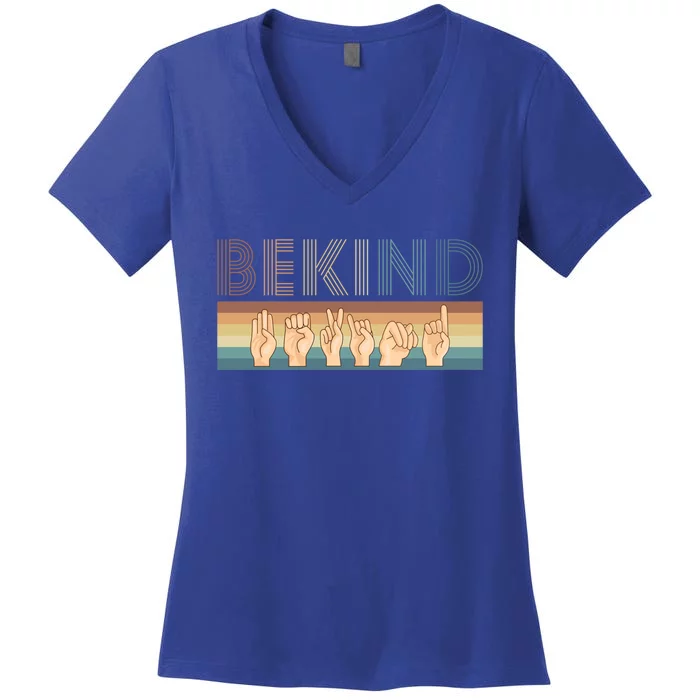 Be Kind Sign Language Deaf Cute Gift Women's V-Neck T-Shirt