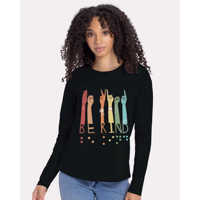 Be Kind Sign Braille Language Visually Impaired Awareness Womens Cotton Relaxed Long Sleeve T-Shirt