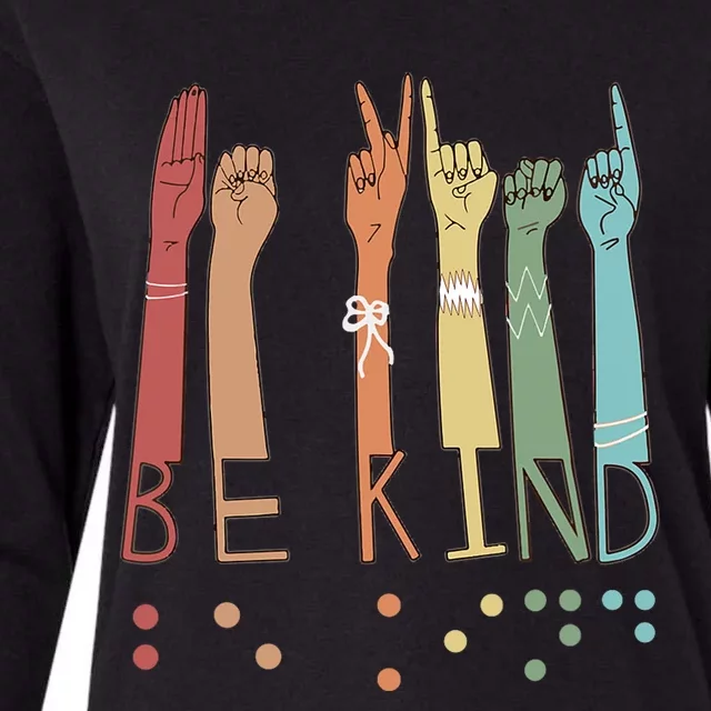 Be Kind Sign Braille Language Visually Impaired Awareness Womens Cotton Relaxed Long Sleeve T-Shirt