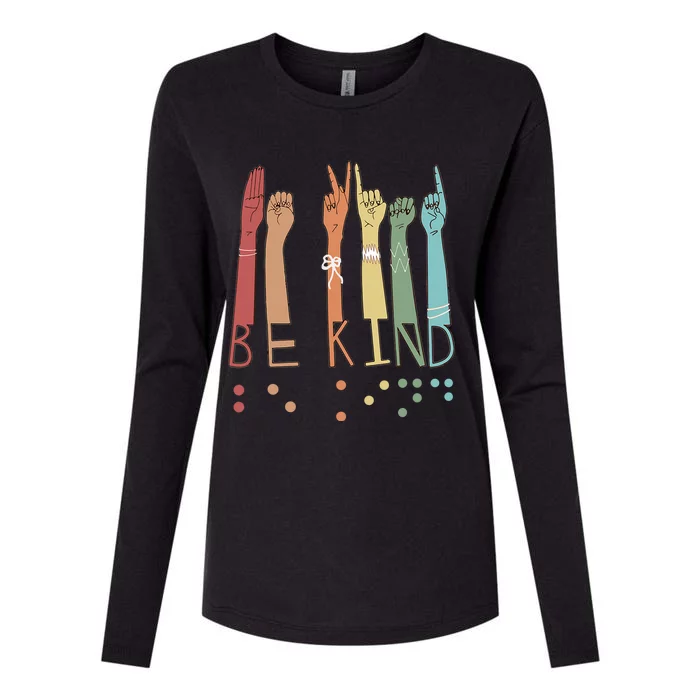 Be Kind Sign Braille Language Visually Impaired Awareness Womens Cotton Relaxed Long Sleeve T-Shirt