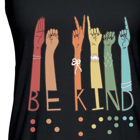 Be Kind Sign Braille Language Visually Impaired Awareness Ladies Essential Flowy Tank