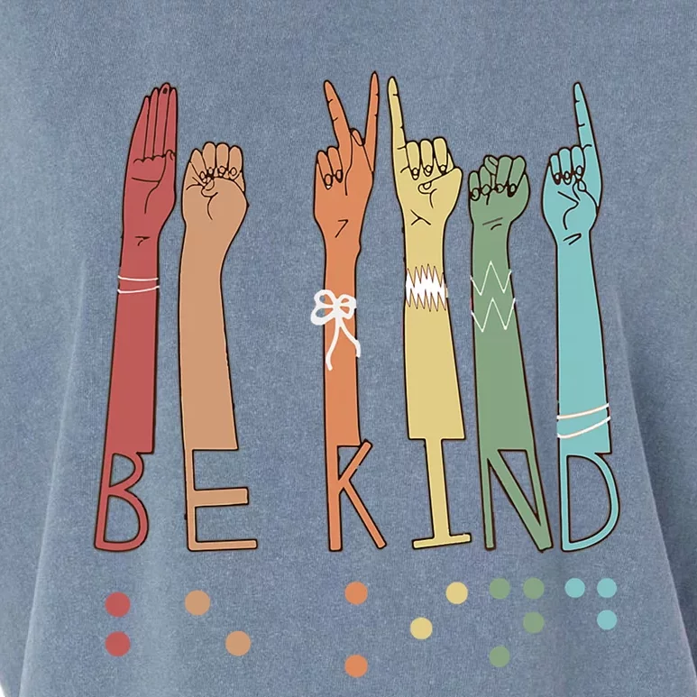 Be Kind Sign Braille Language Visually Impaired Awareness Garment-Dyed Women's Muscle Tee