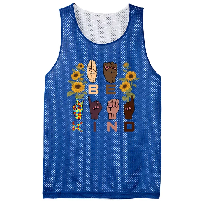 Be Kind Sign Language Hand Sunflower Autism Awareness Day Gift Mesh Reversible Basketball Jersey Tank