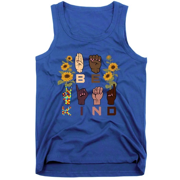 Be Kind Sign Language Hand Sunflower Autism Awareness Day Gift Tank Top