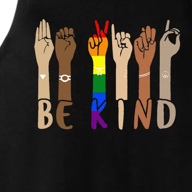 Be Kind Sign Language Hand Talking LGBT Gay Les Pride ASL Ladies Tri-Blend Wicking Tank