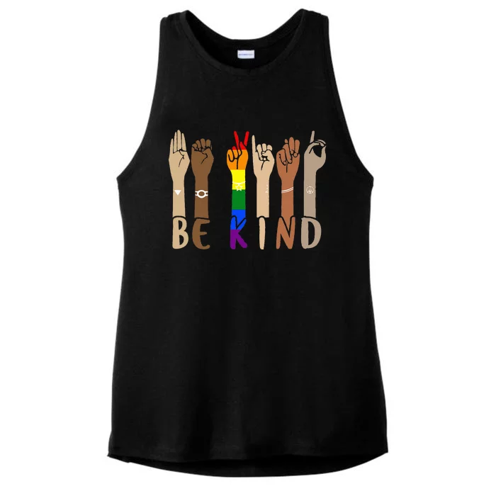 Be Kind Sign Language Hand Talking LGBT Gay Les Pride ASL Ladies Tri-Blend Wicking Tank