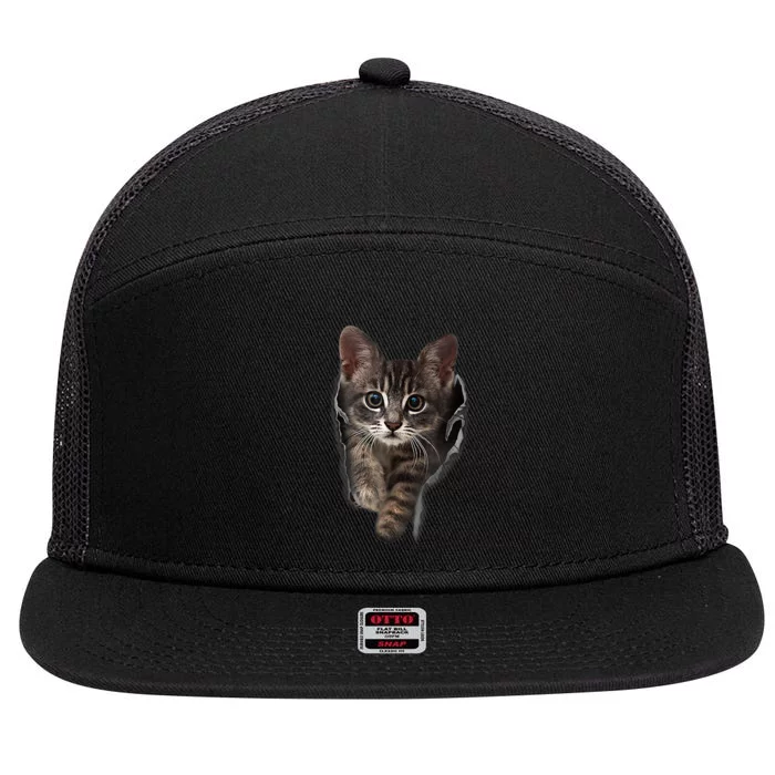 Brown Kitten Staring Cute TShirt Cats Gift 7 Panel Mesh Trucker Snapback Hat