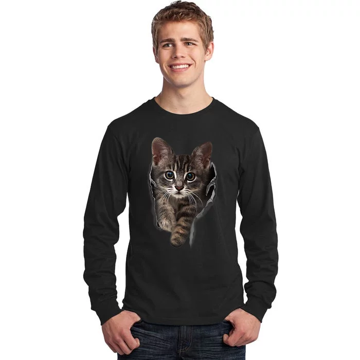 Brown Kitten Staring Cute TShirt Cats Gift Tall Long Sleeve T-Shirt