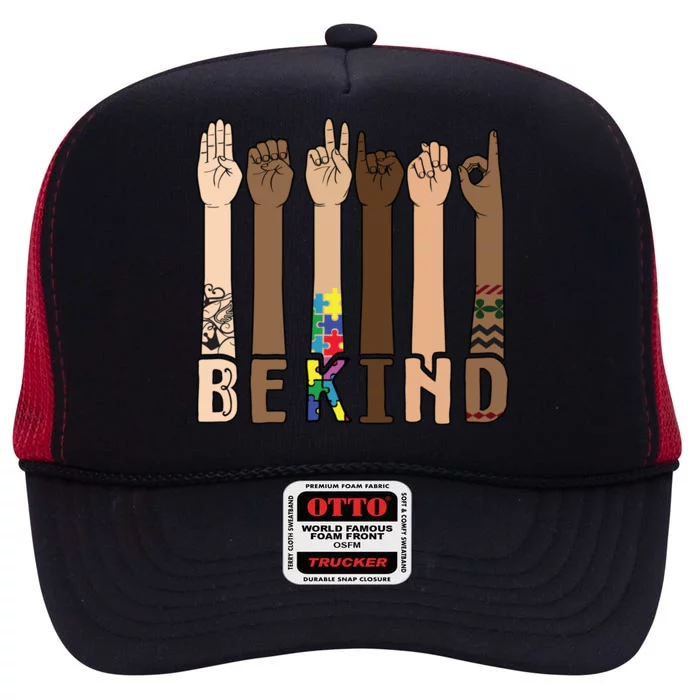 Be Kind Sign Language Hand Talking Teachers Interpreter Asl Cool Gift High Crown Mesh Trucker Hat