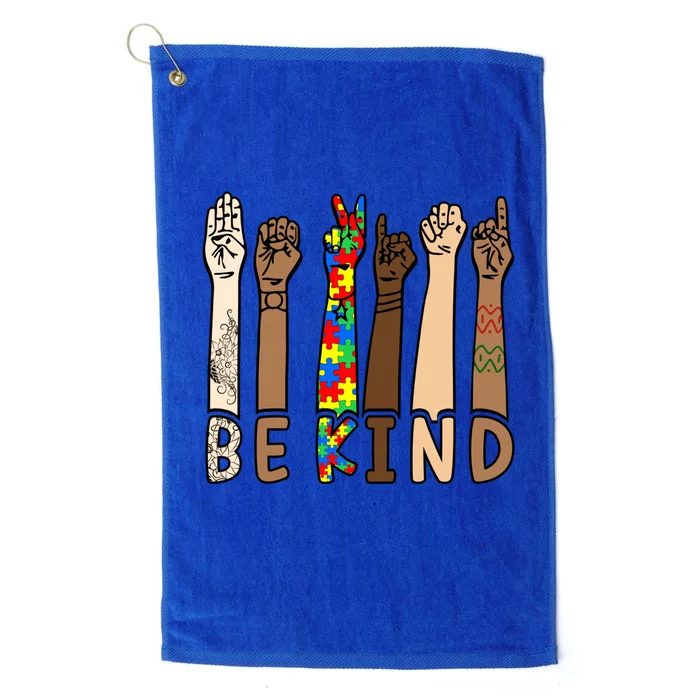 Be Kind Sign Language Hand Talking Teachers Interpreter Asl Gift Platinum Collection Golf Towel