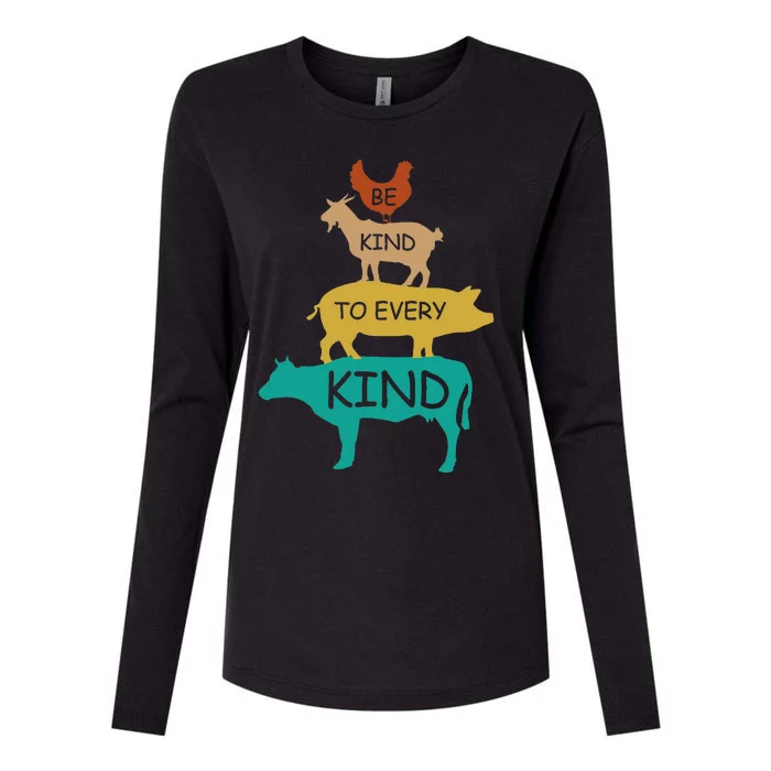 Be Kind To Every Kind Retro Vintage Funny Vegetarian Vegan Womens Cotton Relaxed Long Sleeve T-Shirt