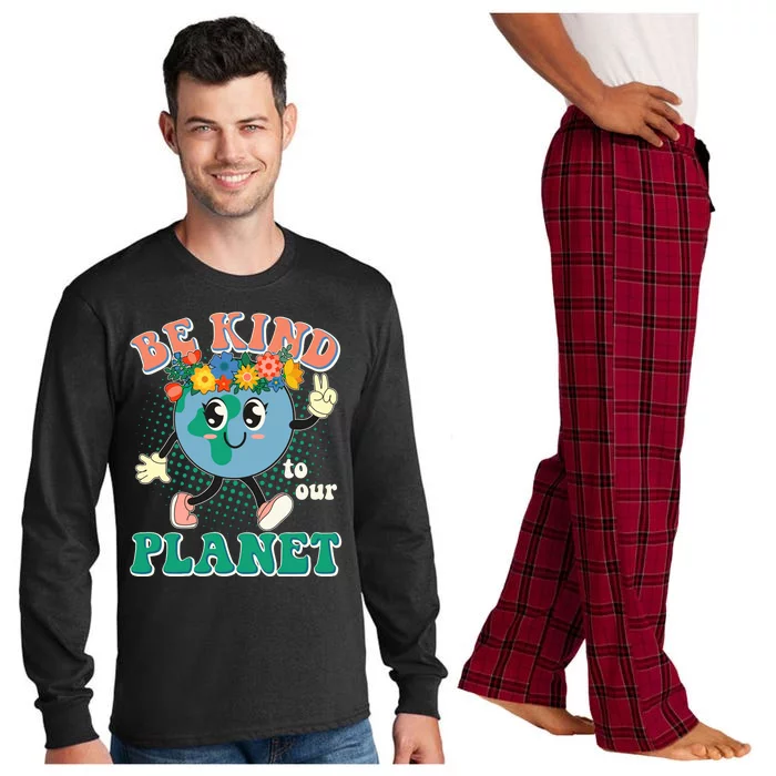 Be Kind To Our Planet Cute Retro Hippie Earth Long Sleeve Pajama Set