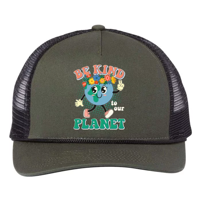 Be Kind To Our Planet Cute Retro Hippie Earth Retro Rope Trucker Hat Cap