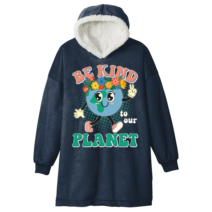 Be Kind To Our Planet Cute Retro Hippie Earth Hooded Wearable Blanket