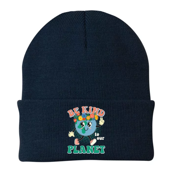 Be Kind To Our Planet Cute Retro Hippie Earth Knit Cap Winter Beanie