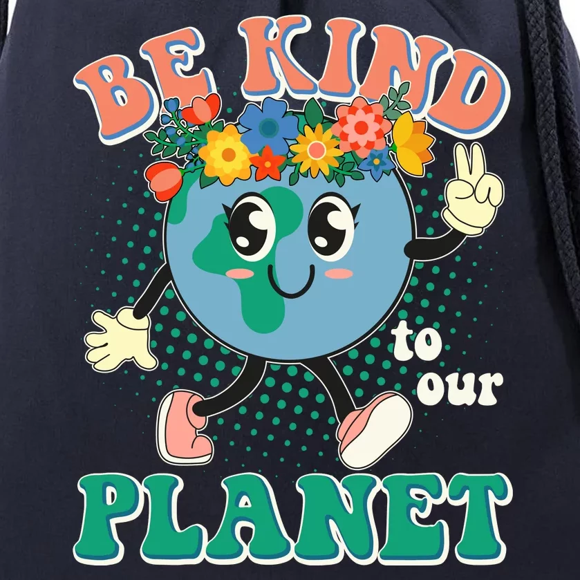 Be Kind To Our Planet Cute Retro Hippie Earth Drawstring Bag