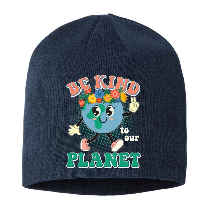 Be Kind To Our Planet Cute Retro Hippie Earth 8 1/2in Sustainable Knit Beanie