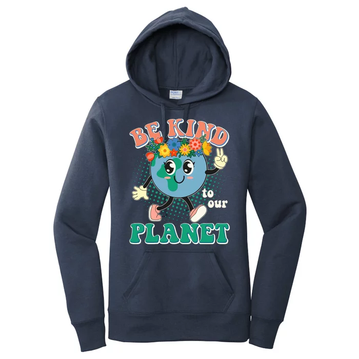 Be Kind To Our Planet Cute Retro Hippie Earth Women's Pullover Hoodie