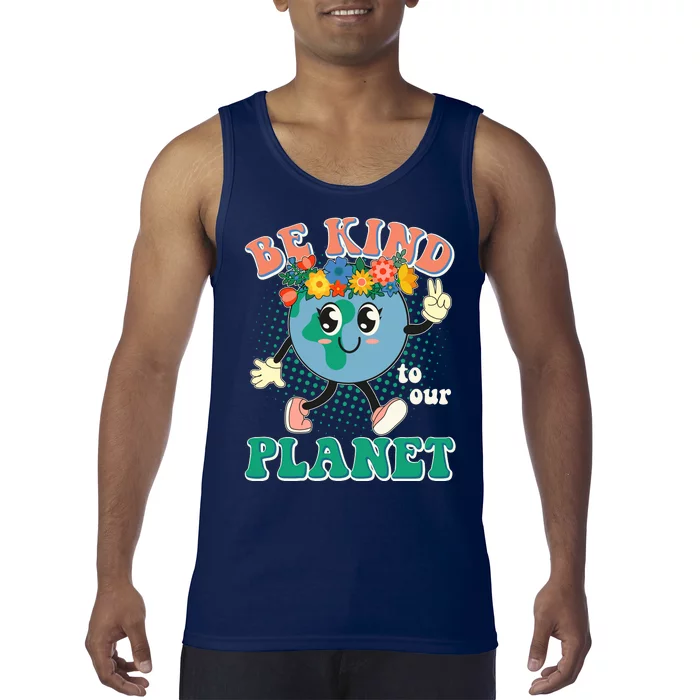 Be Kind To Our Planet Cute Retro Hippie Earth Tank Top