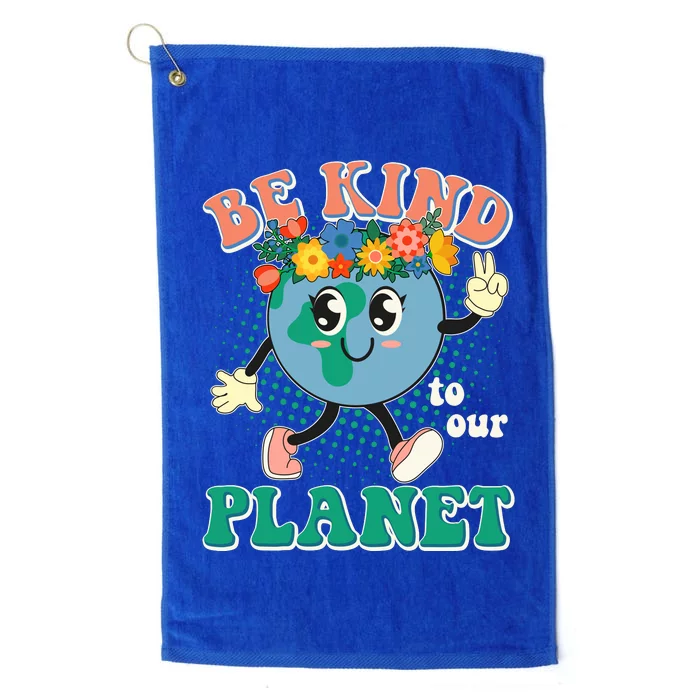 Be Kind To Our Planet Cute Retro Hippie Earth Platinum Collection Golf Towel