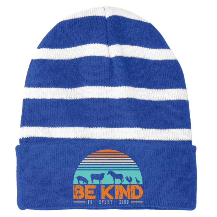 Be Kind To Every Kind Love Animals Eating Plants Gift Striped Beanie with Solid Band