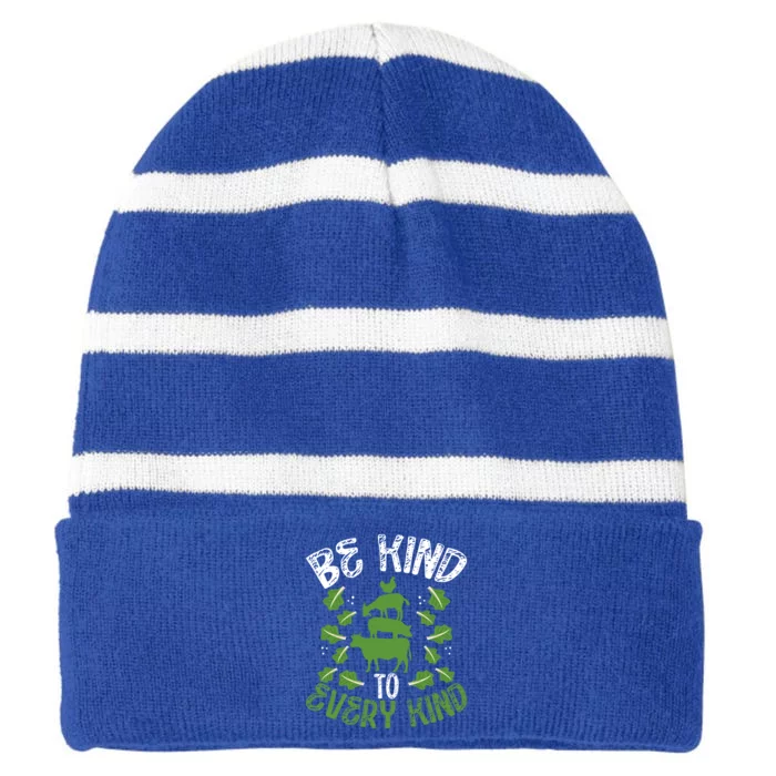 Be Kind To Every Kind Veganism Gift Striped Beanie with Solid Band