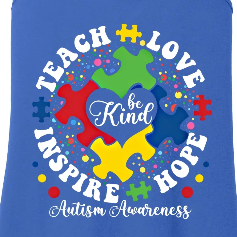 Be Kind Teach Love Inspire Autism Awareness Puzzle Gift Ladies Essential Tank