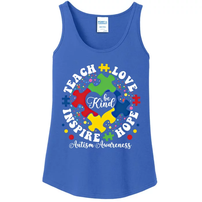 Be Kind Teach Love Inspire Autism Awareness Puzzle Gift Ladies Essential Tank