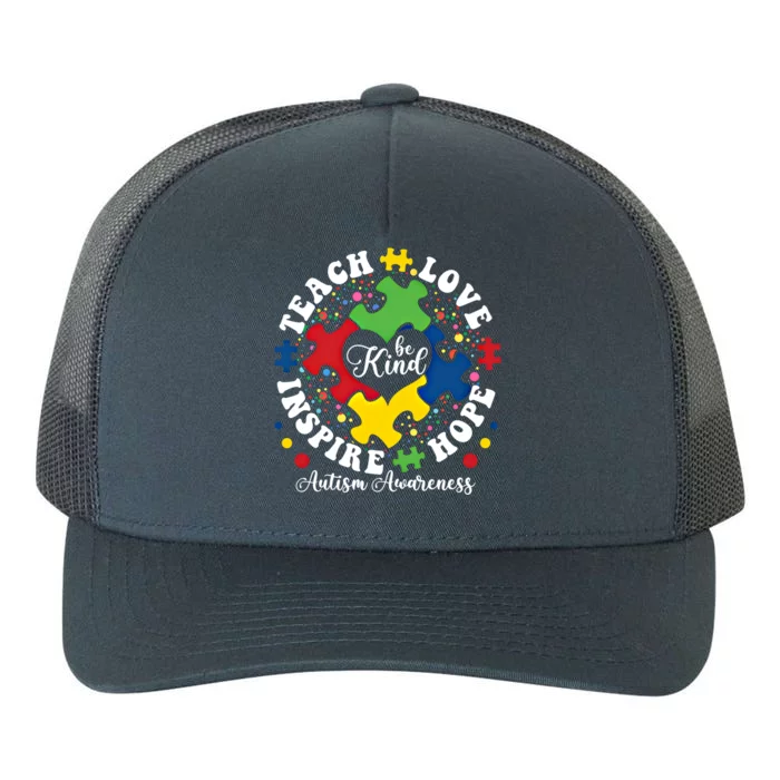 Be Kind Teach Love Inspire Autism Awareness Puzzle Gift Yupoong Adult 5-Panel Trucker Hat