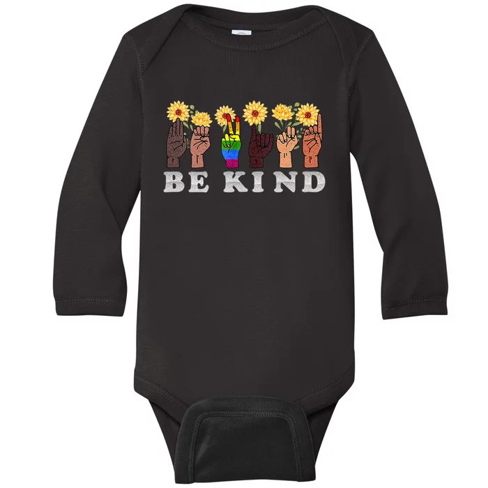 Be Kind To All Humankind Spelled Out With ASL Alphabet Baby Long Sleeve Bodysuit