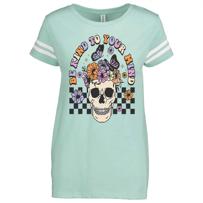 Be Kind To Your Mind Retro Floral Skull Mental illness Enza Ladies Jersey Football T-Shirt