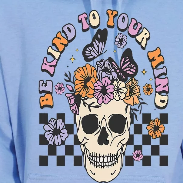 Be Kind To Your Mind Retro Floral Skull Mental illness Unisex Surf Hoodie