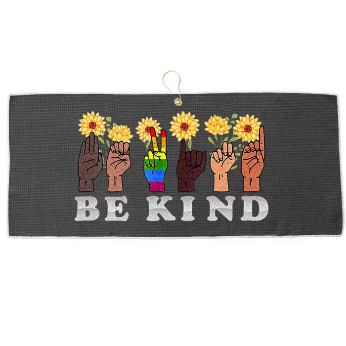 Be Kind To All Humankind Spelled Out With ASL Alphabet Large Microfiber Waffle Golf Towel