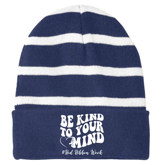 Be Kind To Your Mind Red Ribbon Week Groovy Striped Beanie with Solid Band