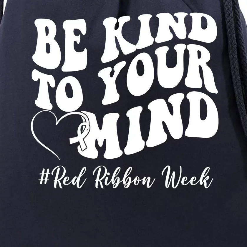 Be Kind To Your Mind Red Ribbon Week Groovy Drawstring Bag