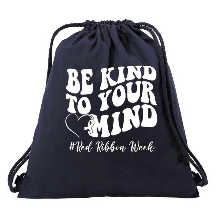 Be Kind To Your Mind Red Ribbon Week Groovy Drawstring Bag