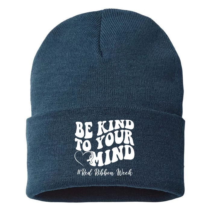 Be Kind To Your Mind Red Ribbon Week Groovy Sustainable Knit Beanie