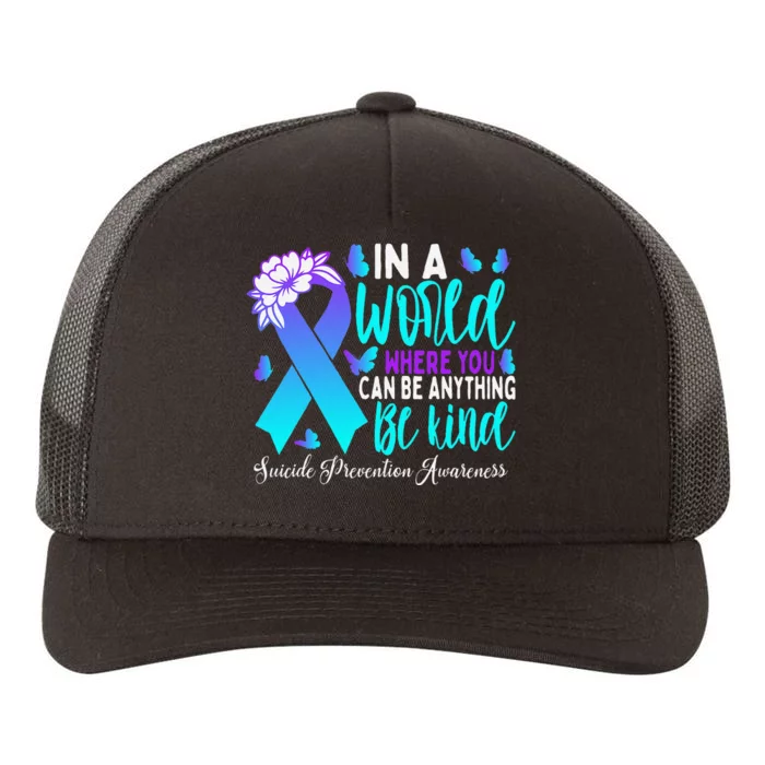 Be Kind Teal Purple Ribbon Suicide Prevention Awareness Yupoong Adult 5-Panel Trucker Hat