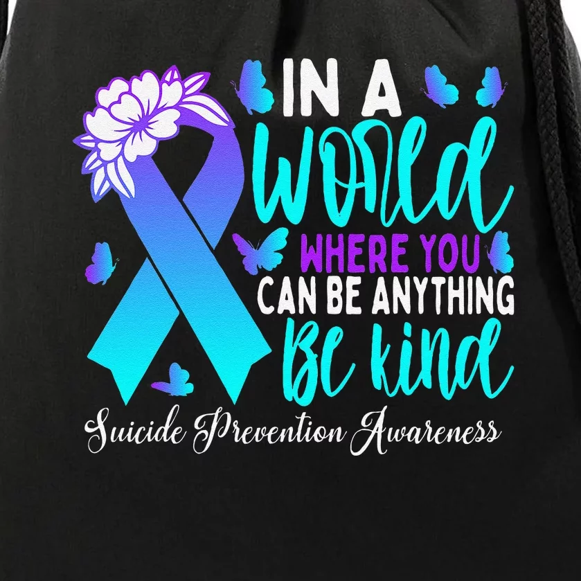 Be Kind Teal Purple Ribbon Suicide Prevention Awareness Drawstring Bag