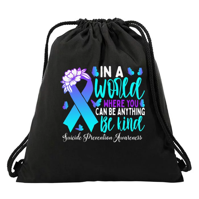 Be Kind Teal Purple Ribbon Suicide Prevention Awareness Drawstring Bag