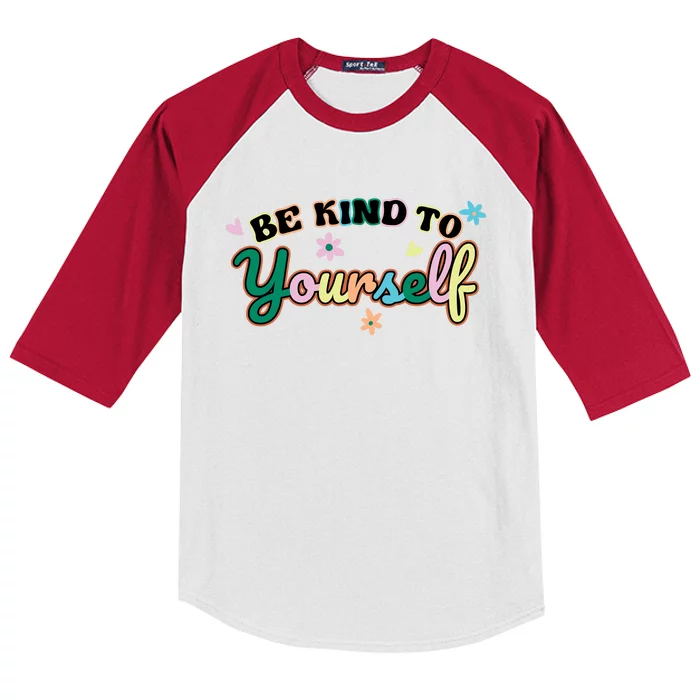 Be Kind To Yourself Positive Quote Colorful Floral Kids Colorblock Raglan Jersey