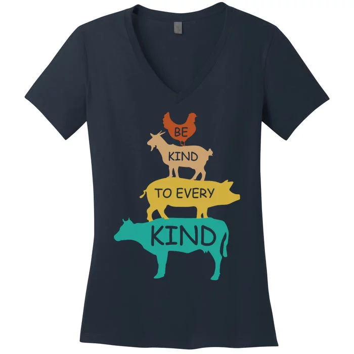 Be Kind To Every Kind Retro Vintage Funny Vegetarian Vegan Women's V-Neck T-Shirt