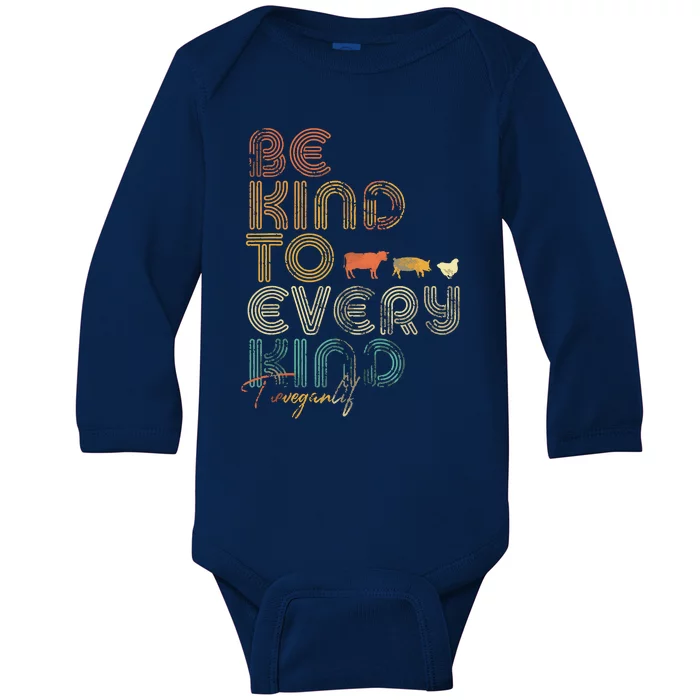 Be Kind To Every Kind Shirts Retro 70s Vegan Life Baby Long Sleeve Bodysuit