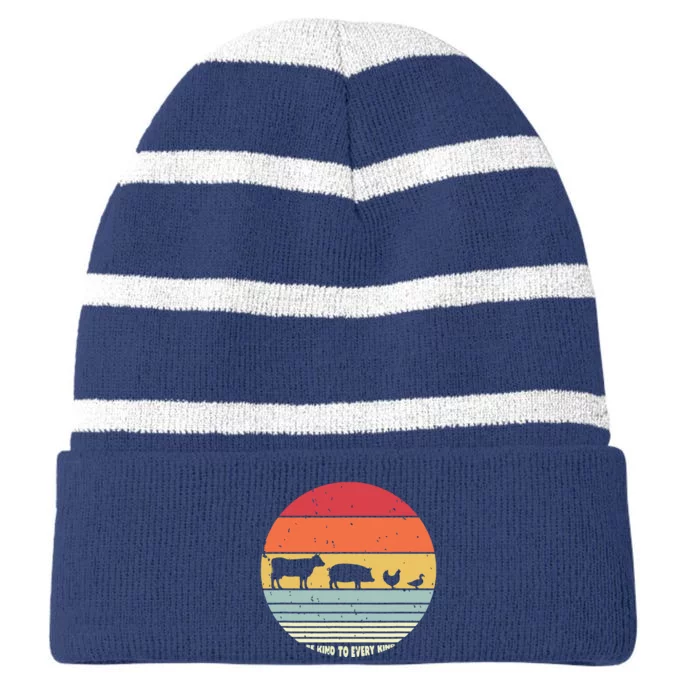 Be Kind To Every Kind Vegan Vegetarian Retro Tee Striped Beanie with Solid Band