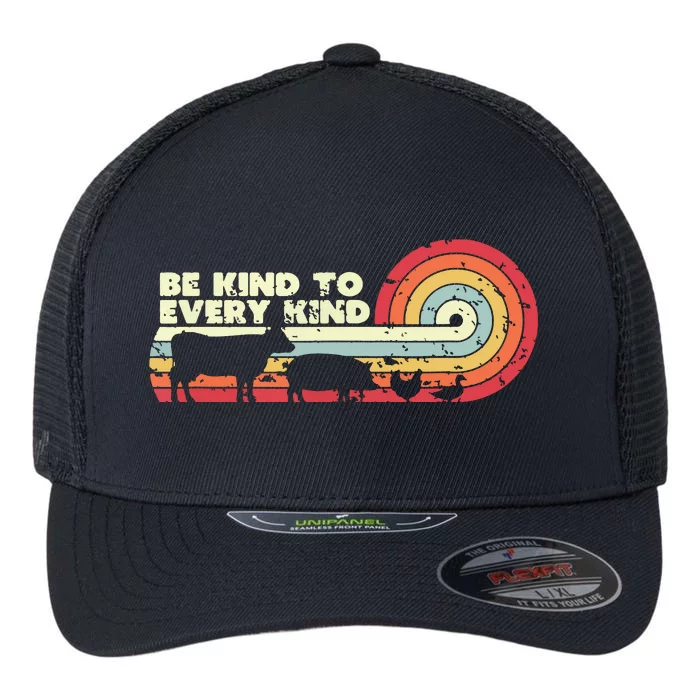 Be Kind To Every Kind Vegan Vegetarian Retro Tee Flexfit Unipanel Trucker Cap