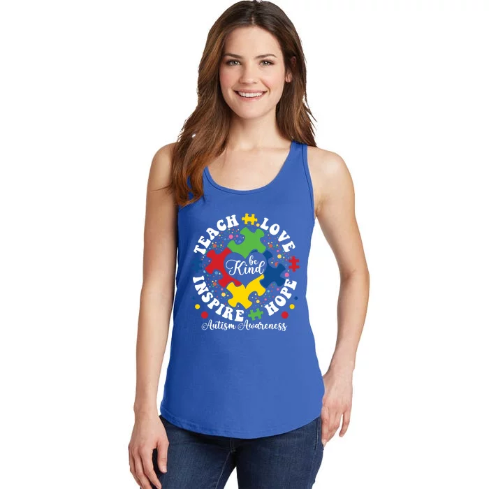 Be Kind Teach Love Inspire Autism Awareness Puzzle Gift Ladies Essential Tank