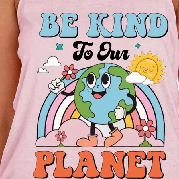 Be Kind To Our Planet Save The Earth Earth Day Environtal Funny Gift Women's Knotted Racerback Tank