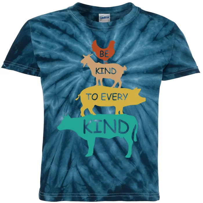 Be Kind To Every Kind Retro Vintage Funny Vegetarian Vegan Kids Tie-Dye T-Shirt