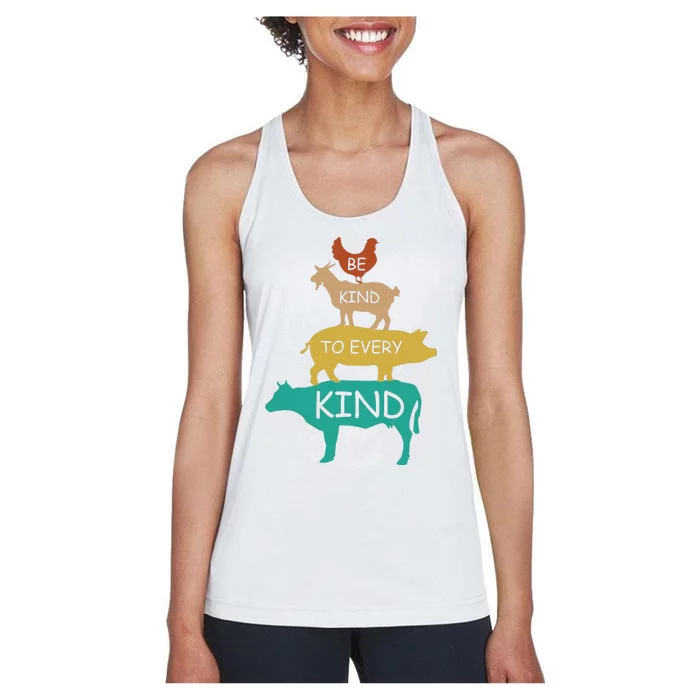 Be Kind To Every Kind Retro Vintage Funny Vegetarian Vegan Women's Racerback Tank