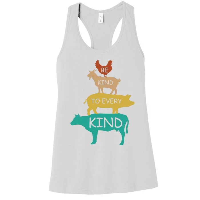 Be Kind To Every Kind Retro Vintage Funny Vegetarian Vegan Women's Racerback Tank